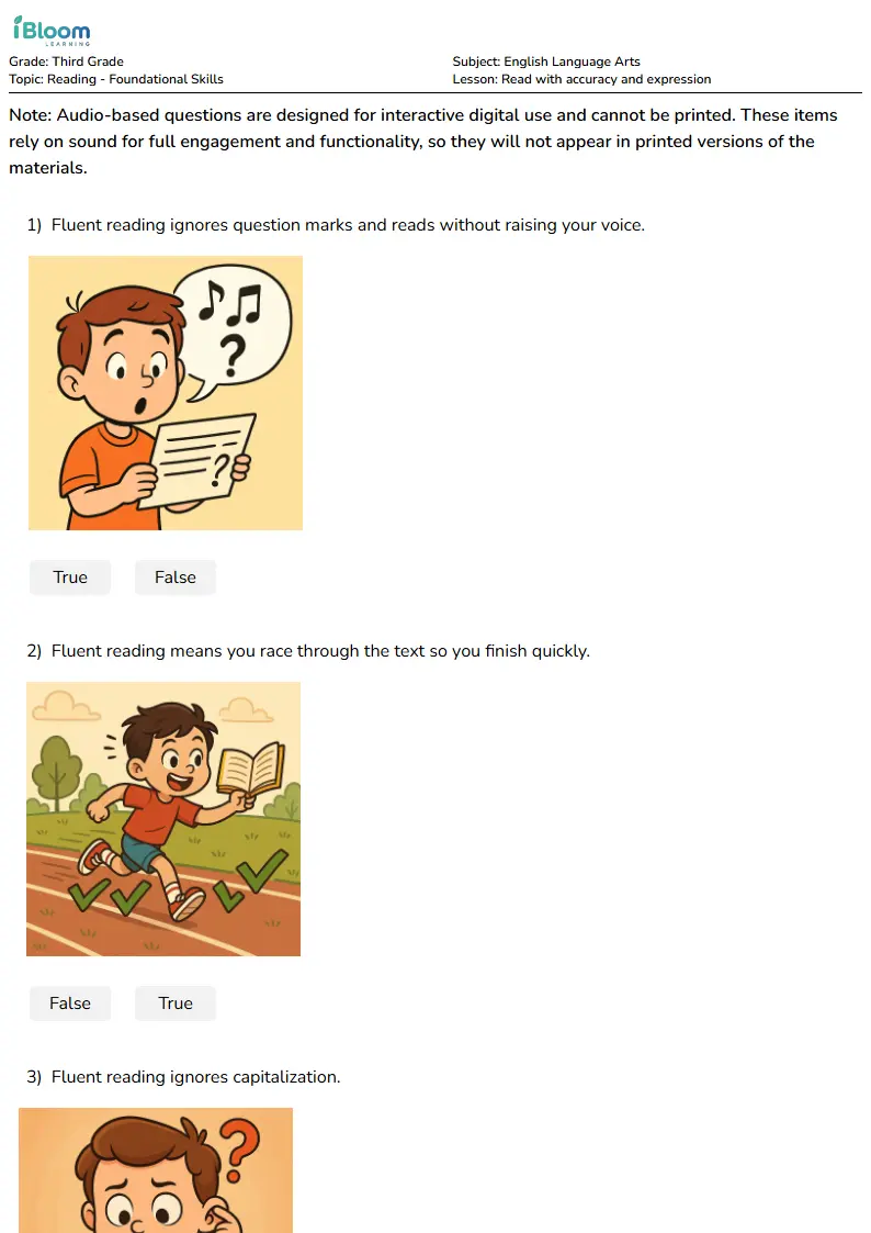 Read with accuracy and expression Lesson for Third Grade | iBloom