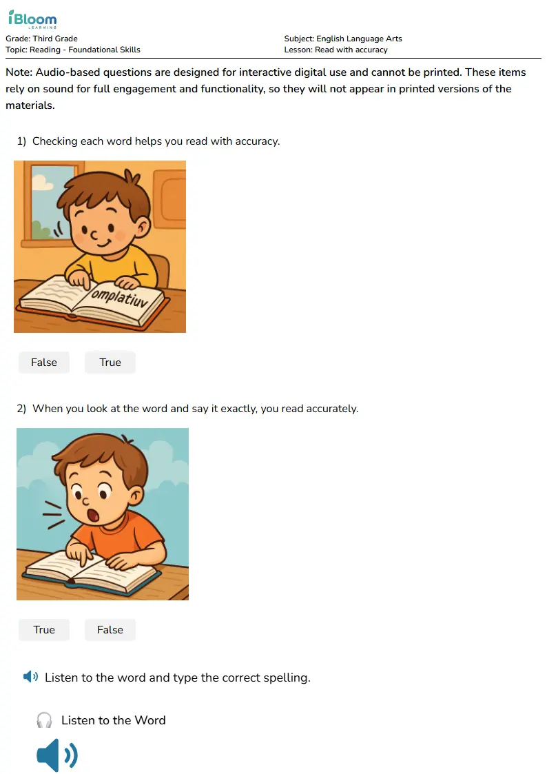 Read with accuracy Lesson for Third Grade | iBloom
