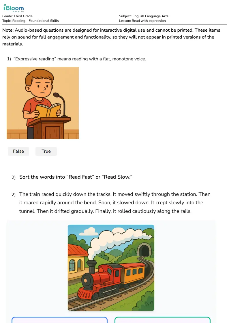 Read with expression Lesson for Third Grade | iBloom