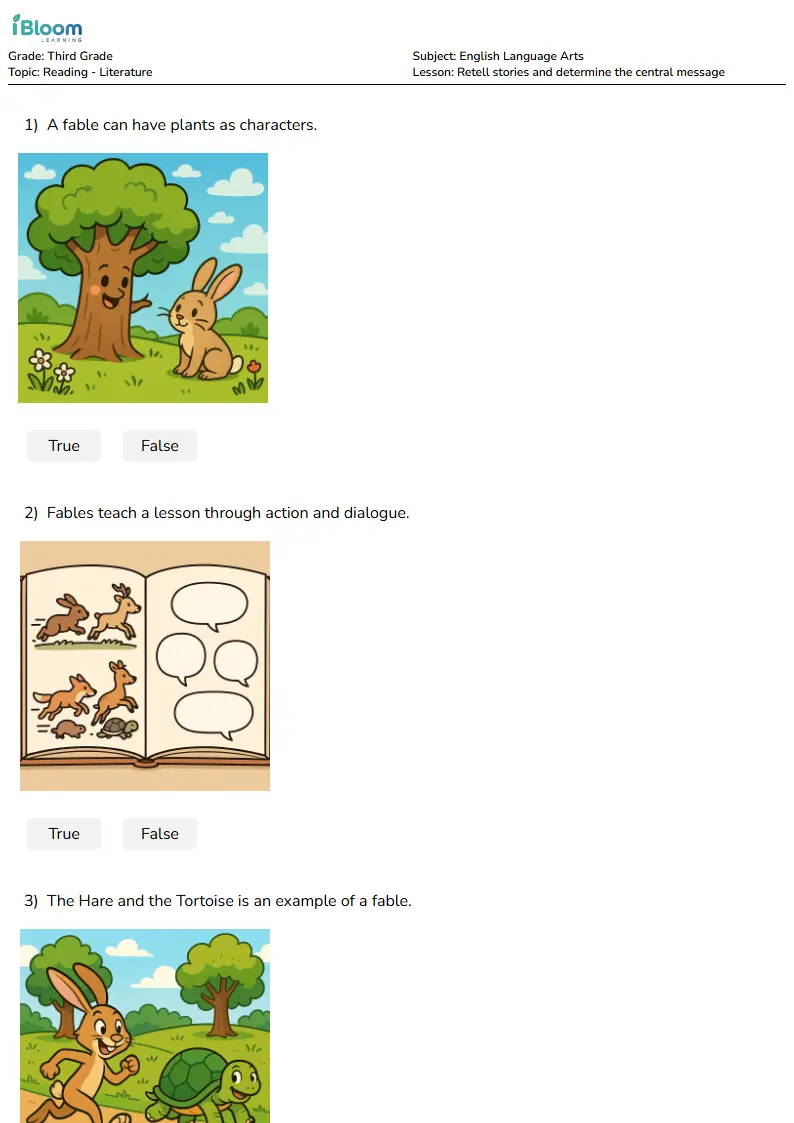 Retell stories and determine the central message Lesson for Third Grade | iBloom