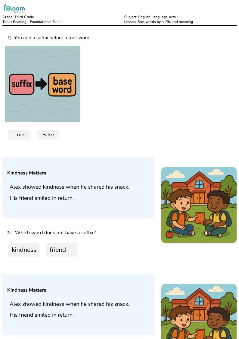 Sort words by suffix and meaning Lesson for Third Grade | iBloom