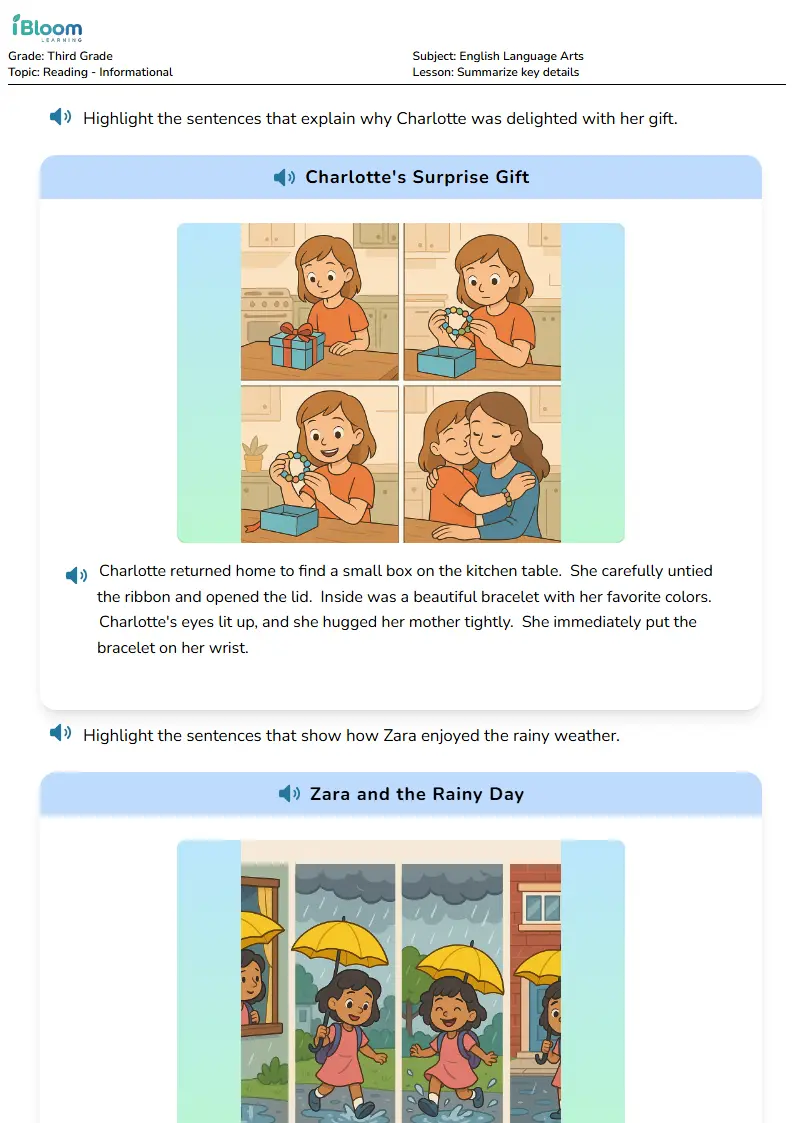 Summarize key details Lesson for Third Grade | iBloom