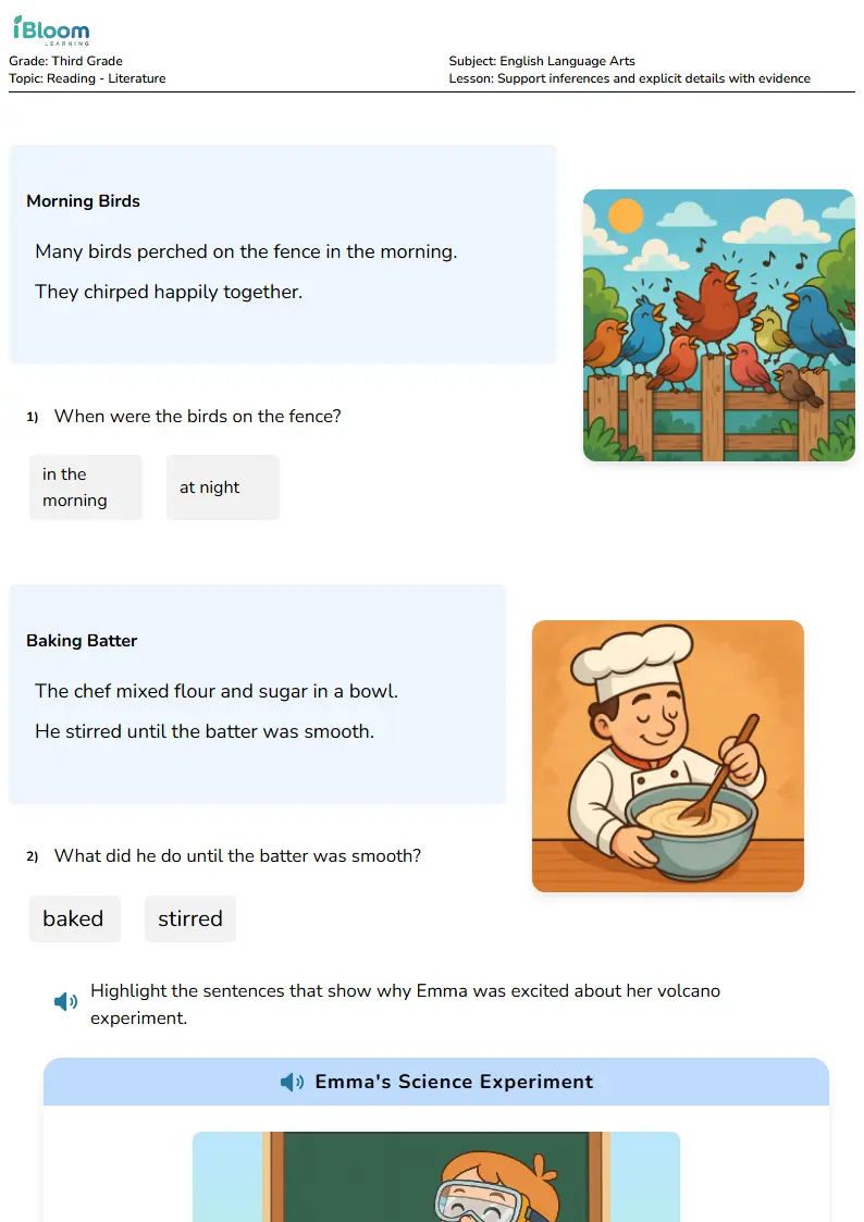 Support inferences and explicit details with evidence Lesson for Third Grade | iBloom