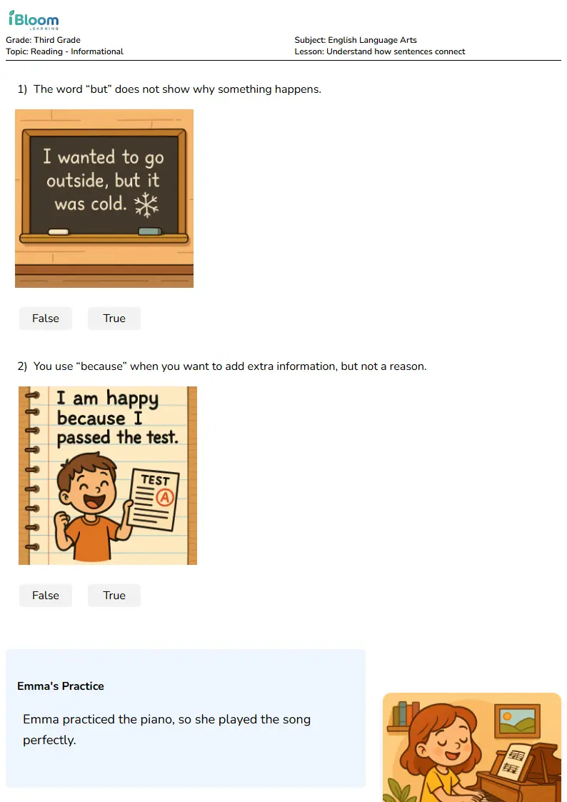Understand how sentences connect Lesson for Third Grade | iBloom