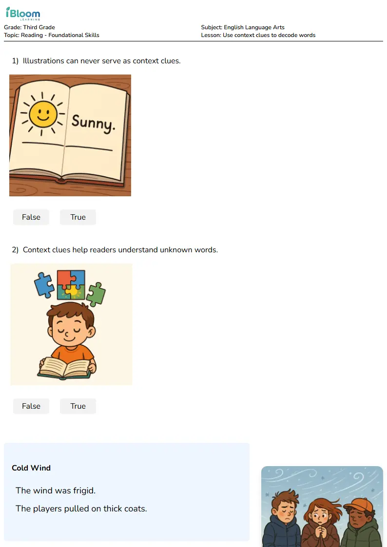Use context clues to decode words Lesson for Third Grade | iBloom