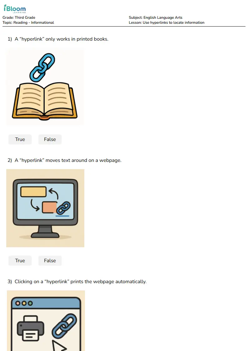 Use hyperlinks to locate information Lesson for Third Grade | iBloom