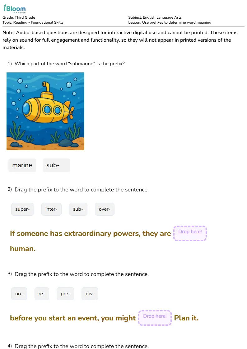 Use prefixes to determine word meaning Lesson for Third Grade | iBloom