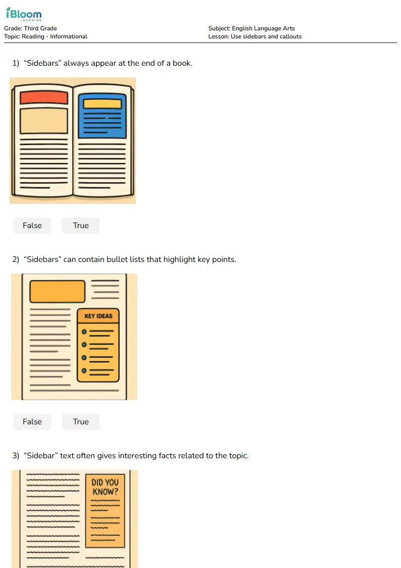 Use sidebars and callouts Lesson for Third Grade | iBloom