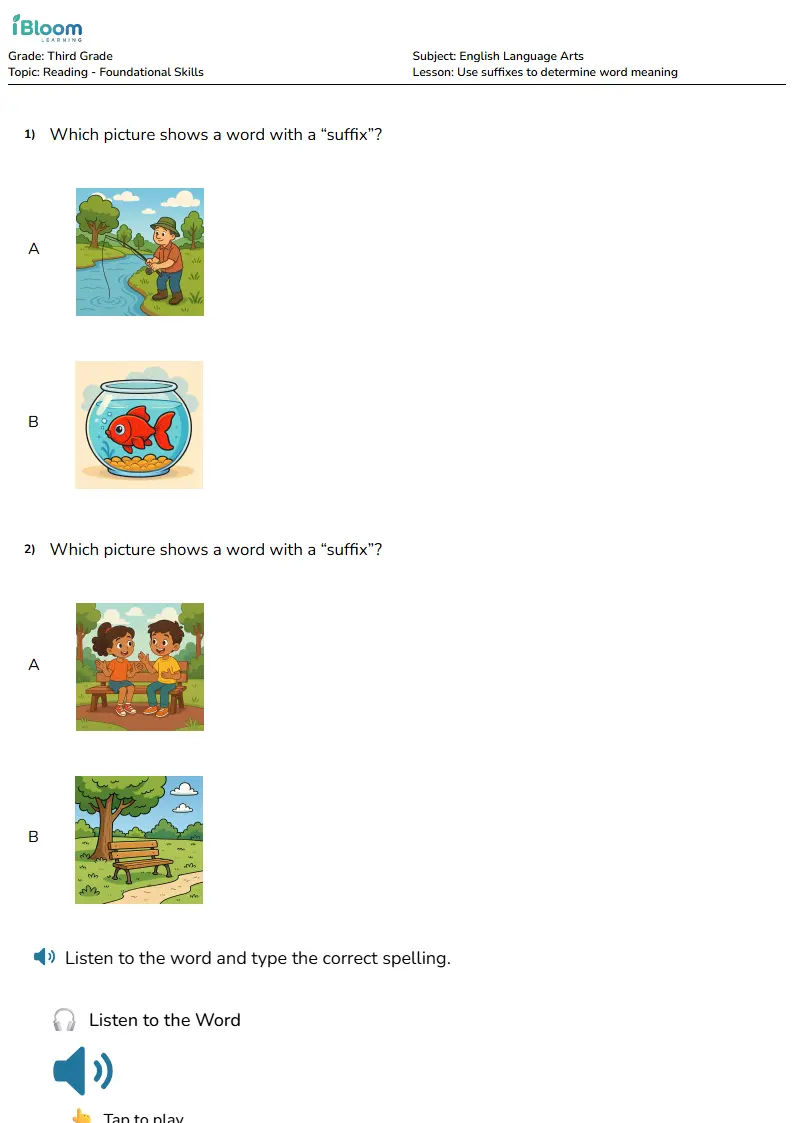 Use suffixes to determine word meaning Lesson for Third Grade | iBloom