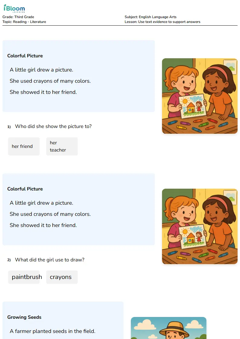 Use text evidence to support answers Lesson for Third Grade | iBloom