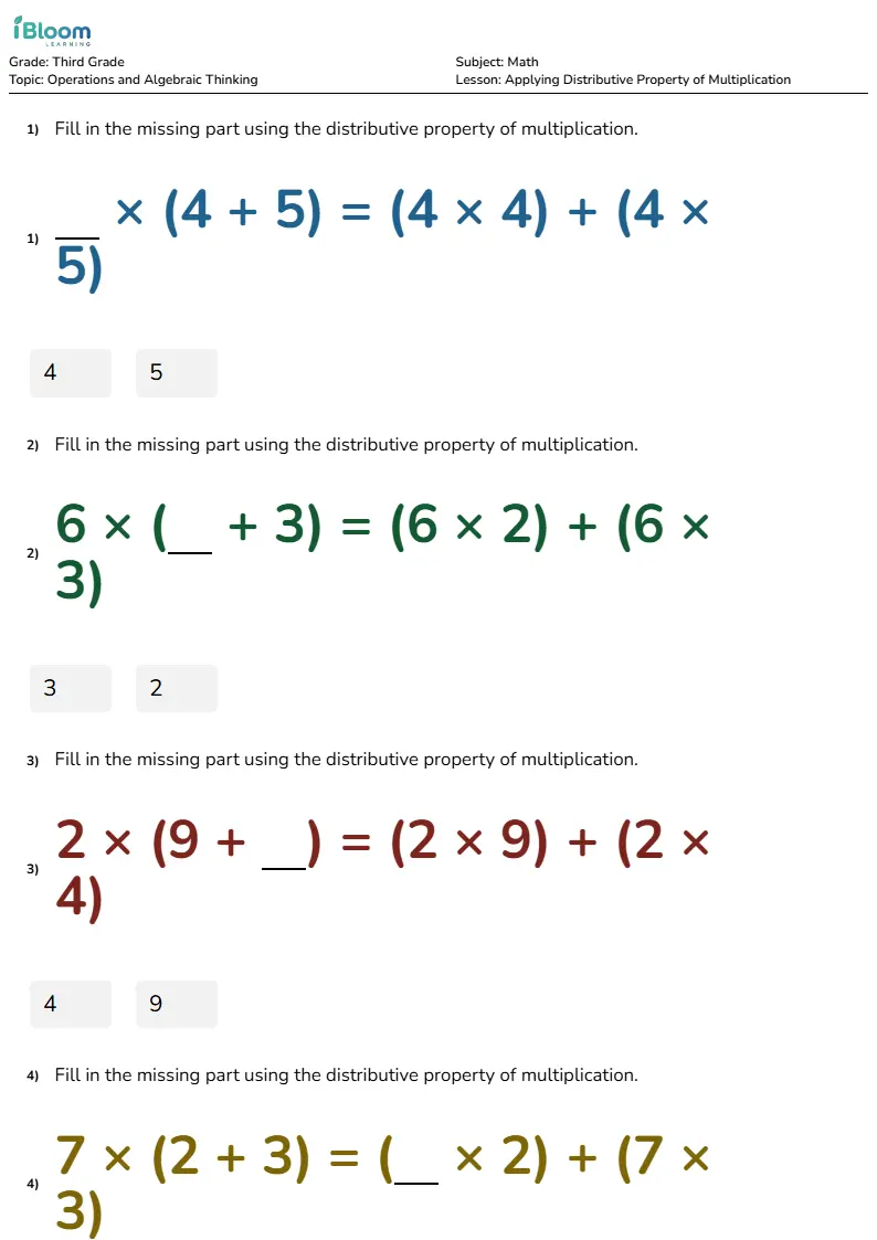 Applying Distributive Property of Multiplication Lesson for Grade 3