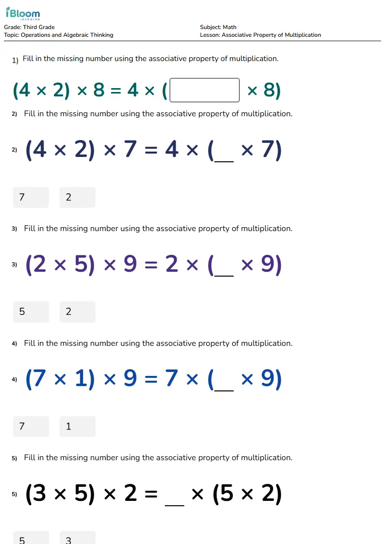 Associative Property of Multiplication Lesson for Grade 3