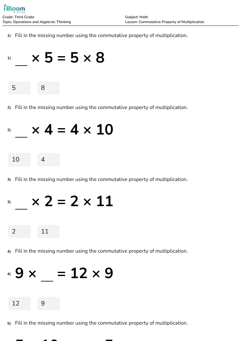 Commutative Property of Multiplication Lesson for Grade 3