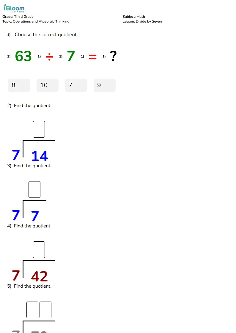 Divide by Seven Lesson for Grade 3