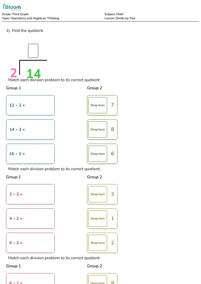 Divide by Two Lesson for Third Grade