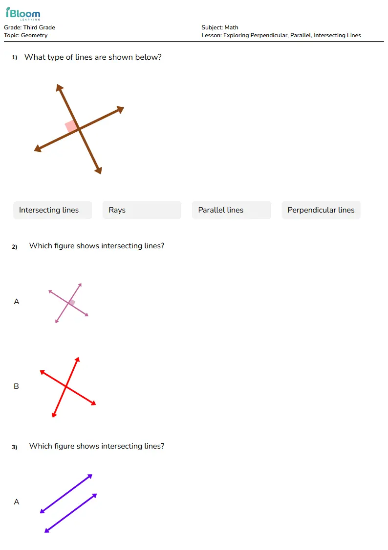 Exploring Perpendicular, Parallel, Intersecting Lines Lesson for Third Grade | iBloom