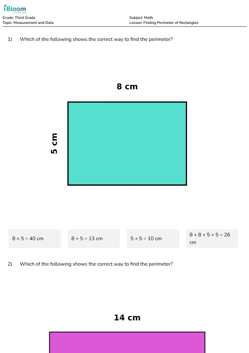 Finding Perimeter of Rectangles Lesson for Third Grade | iBloom