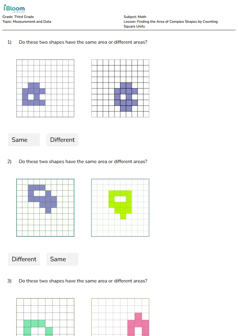 Finding the Area of Complex Shapes by Counting Square Units Lesson for Third Grade | iBloom