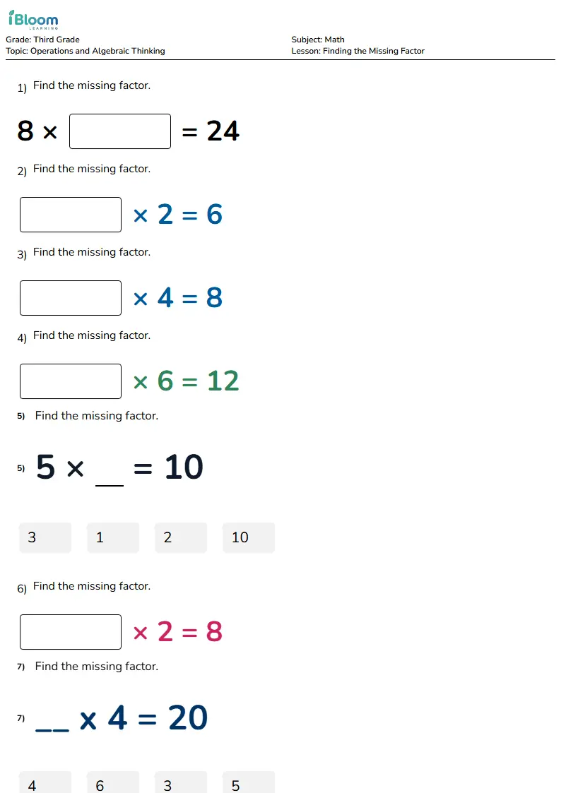 Finding the Missing Factor Lesson for Third Grade | iBloom