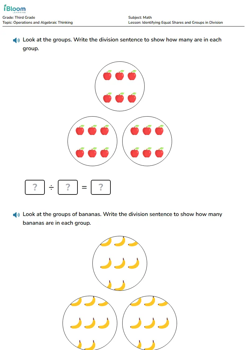 Identifying Equal Shares and Groups in Division Lesson for Third Grade | iBloom