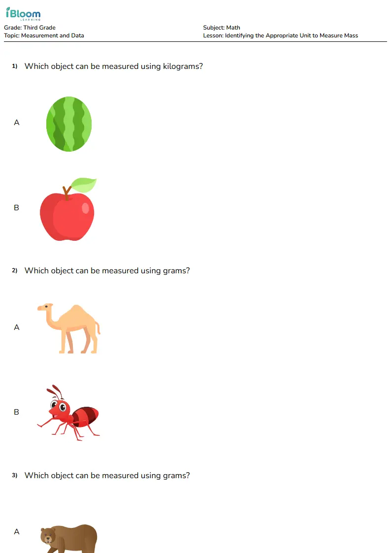 Identifying the Appropriate Unit to Measure Mass Lesson for Third Grade | iBloom
