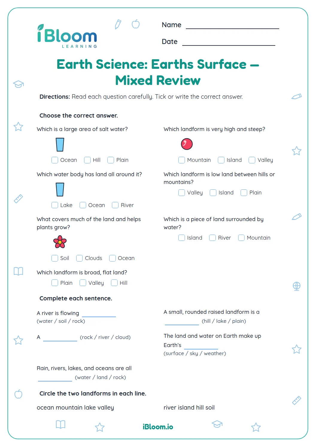 Earth Science: Earths Surface Mixed Review Worksheet | iBloom