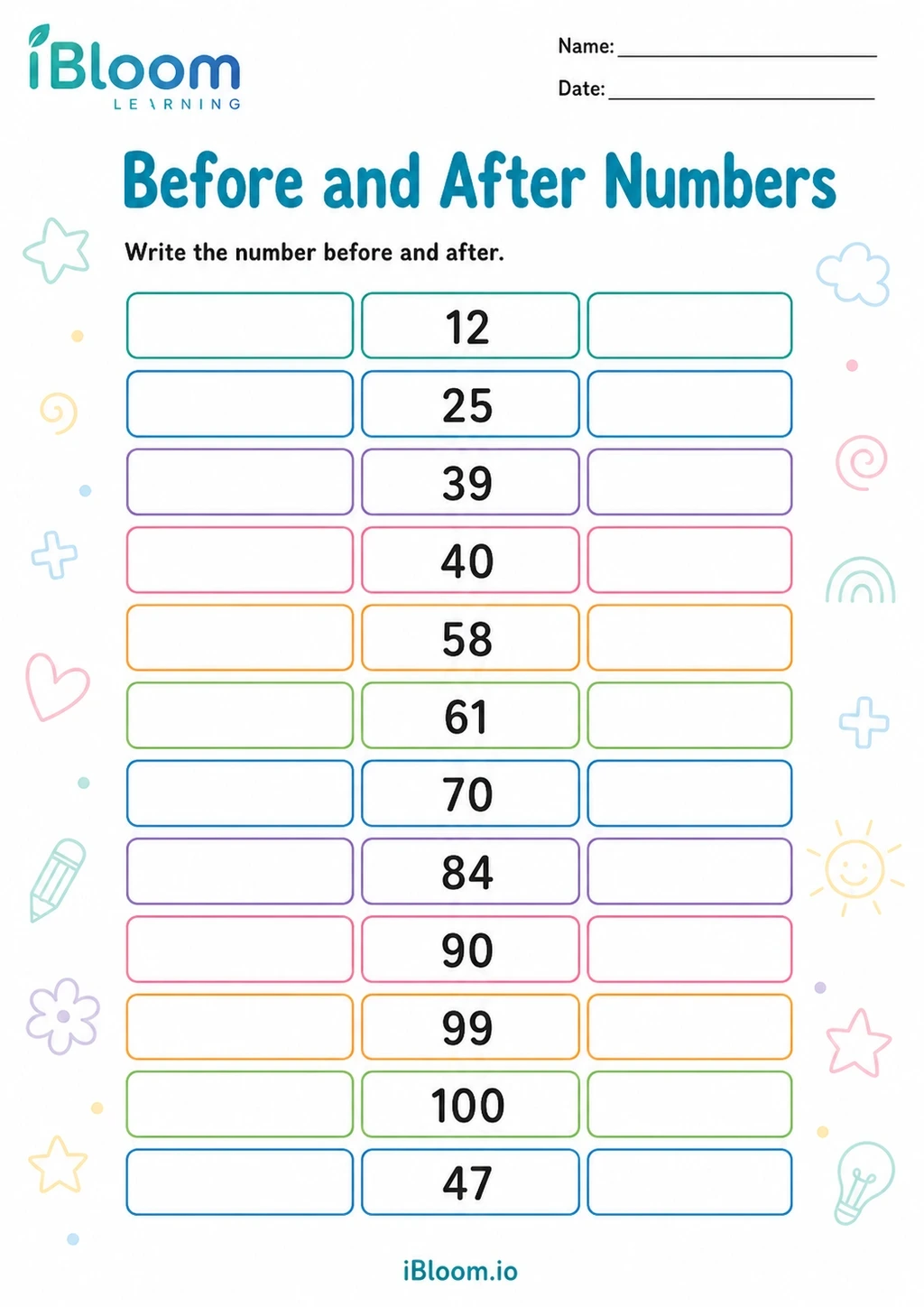 Preview page 1 of Before and After Numbers