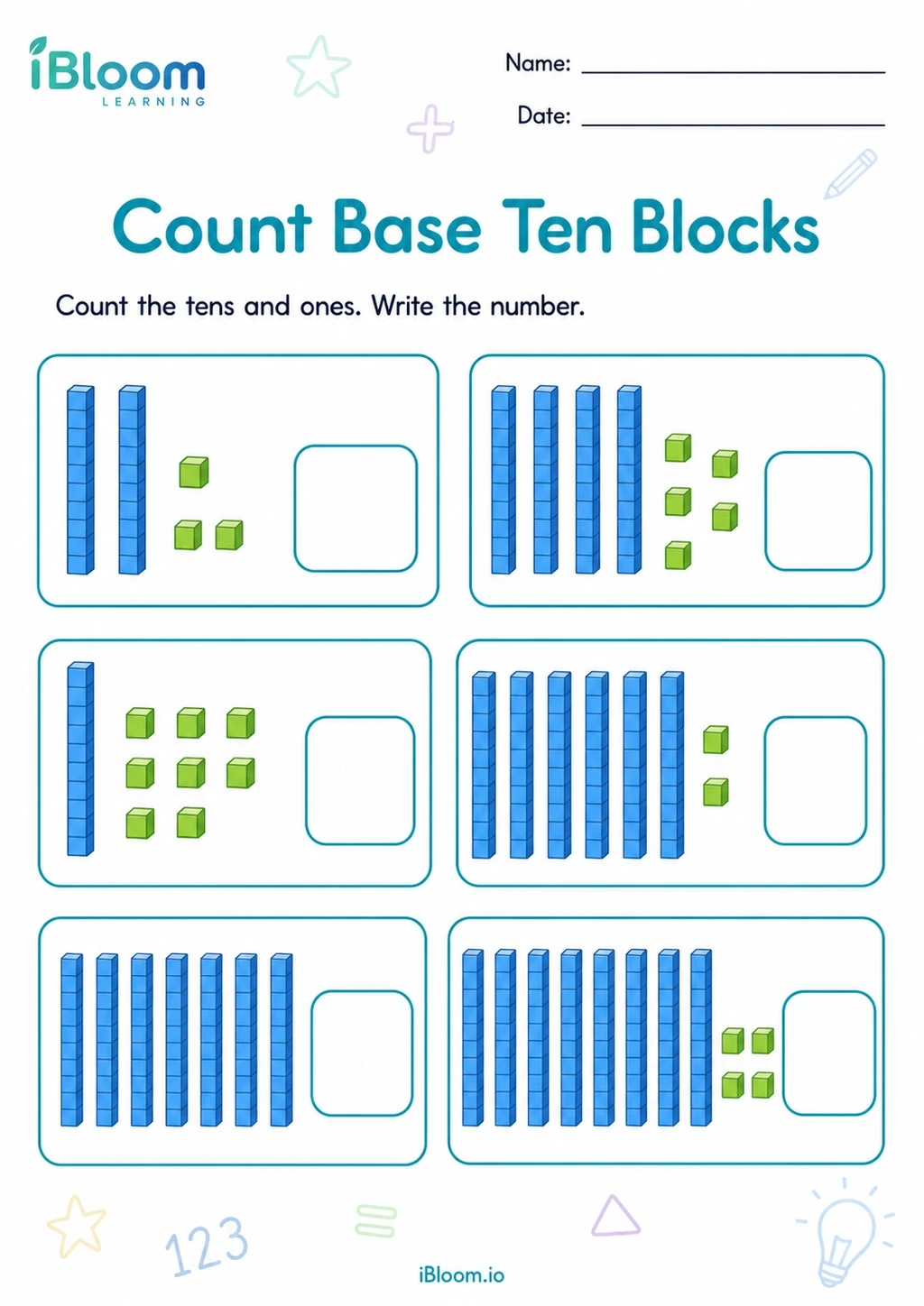 Count Base Ten Blocks Class 1 mathematics worksheet preview