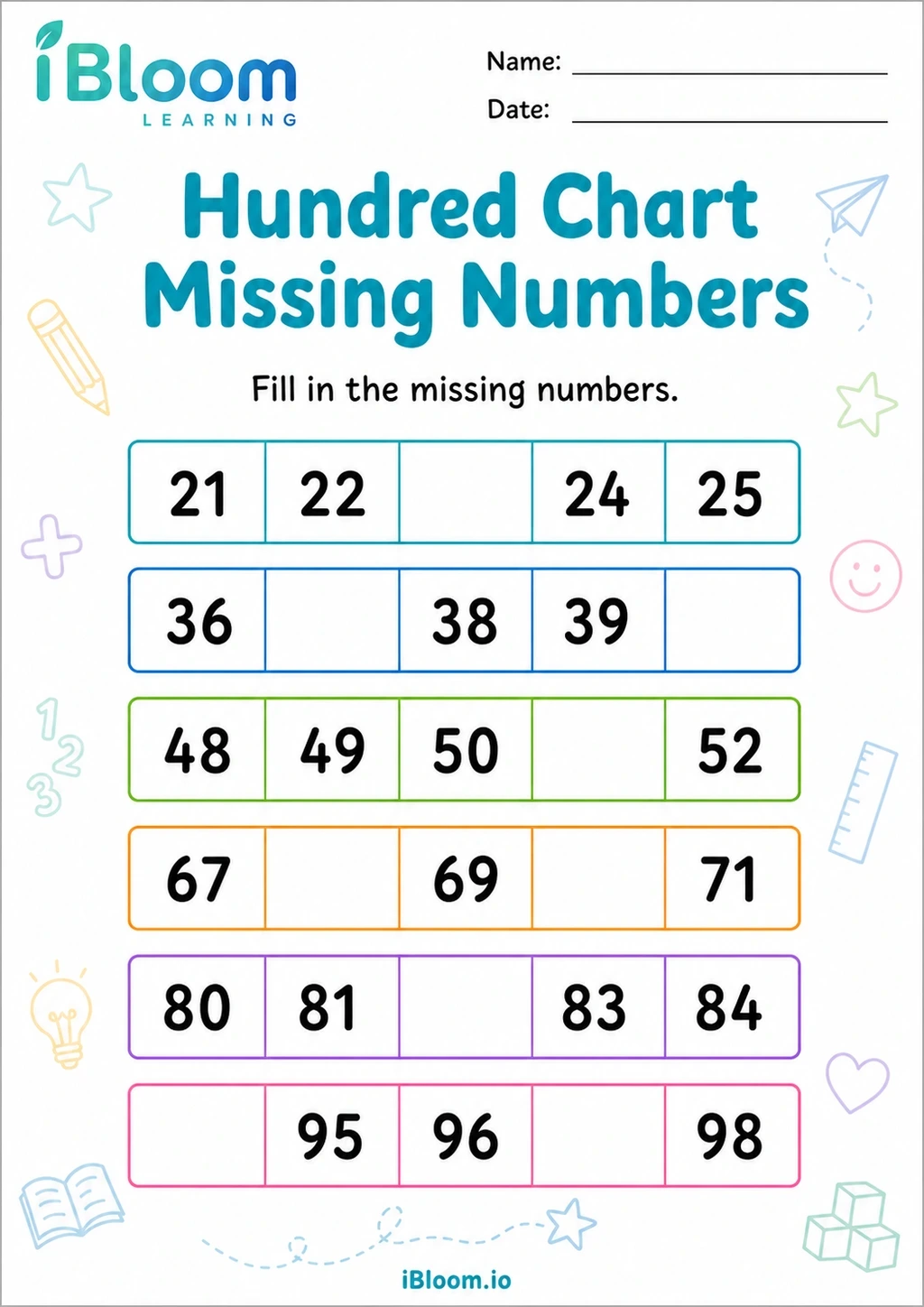 Preview page 1 of Hundred Chart Missing Numbers