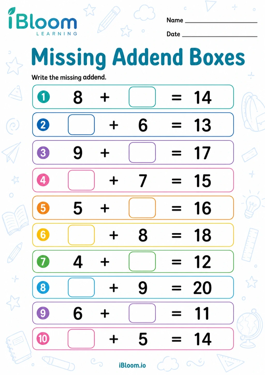 Preview page 1 of Missing Addend Boxes