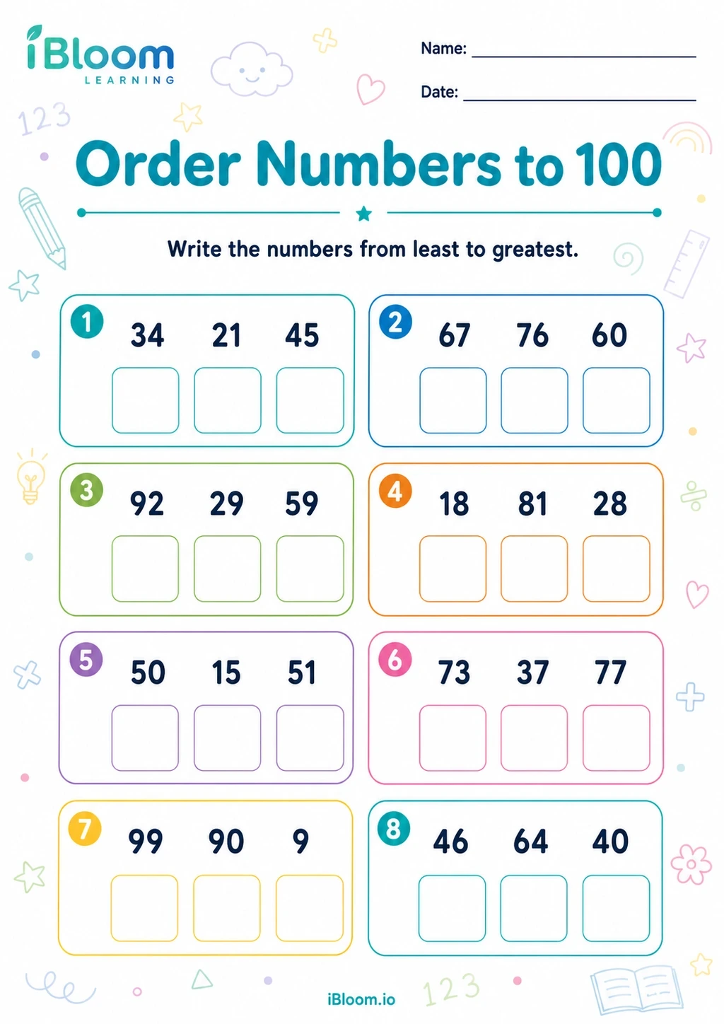 Preview page 1 of Order Numbers to 100