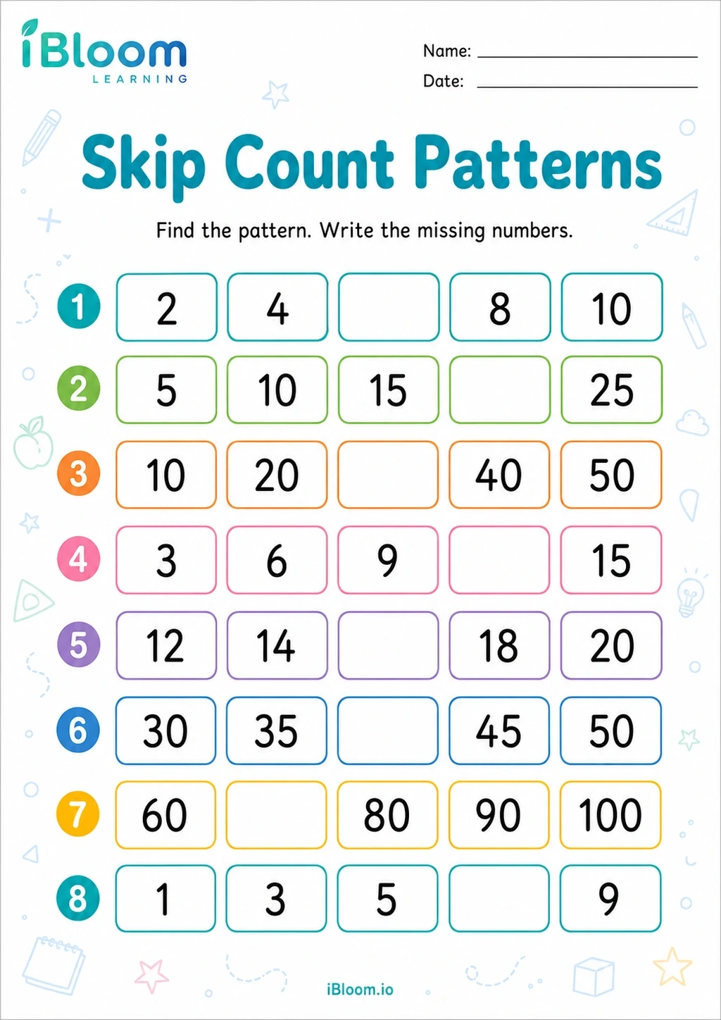 Preview page 1 of Skip Count Patterns