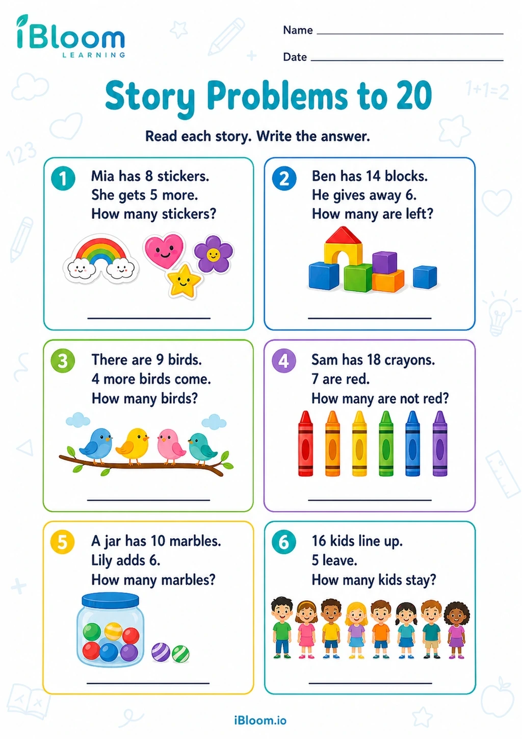 Preview page 1 of Story Problems to 20