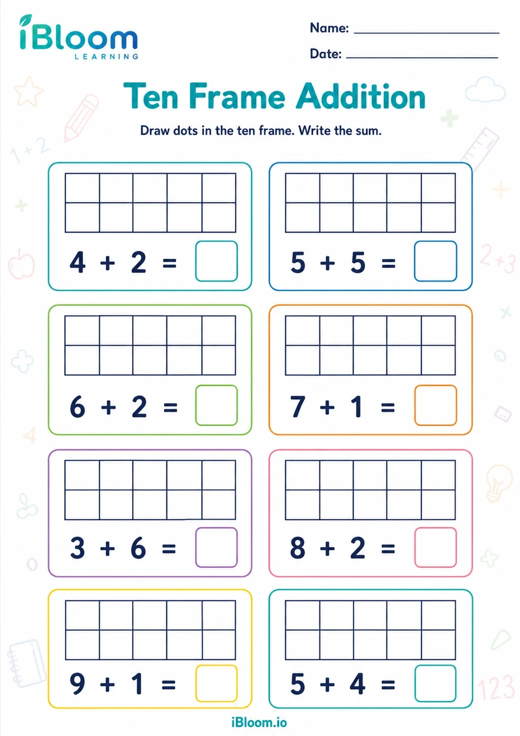 Preview page 1 of Ten Frame Addition