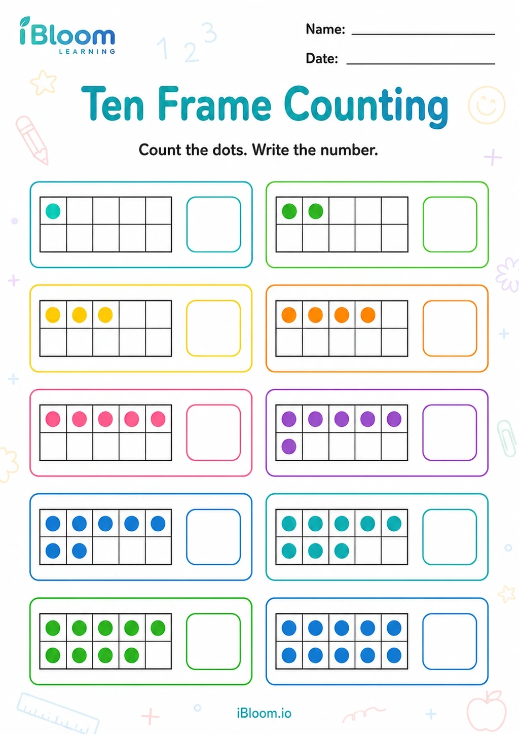 Preview page 1 of Ten Frame Counting