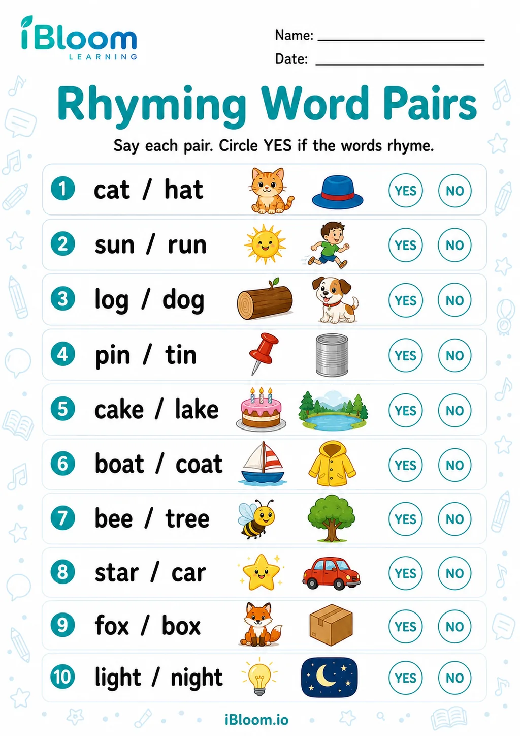 Preview of Rhyming Word Pairs worksheet