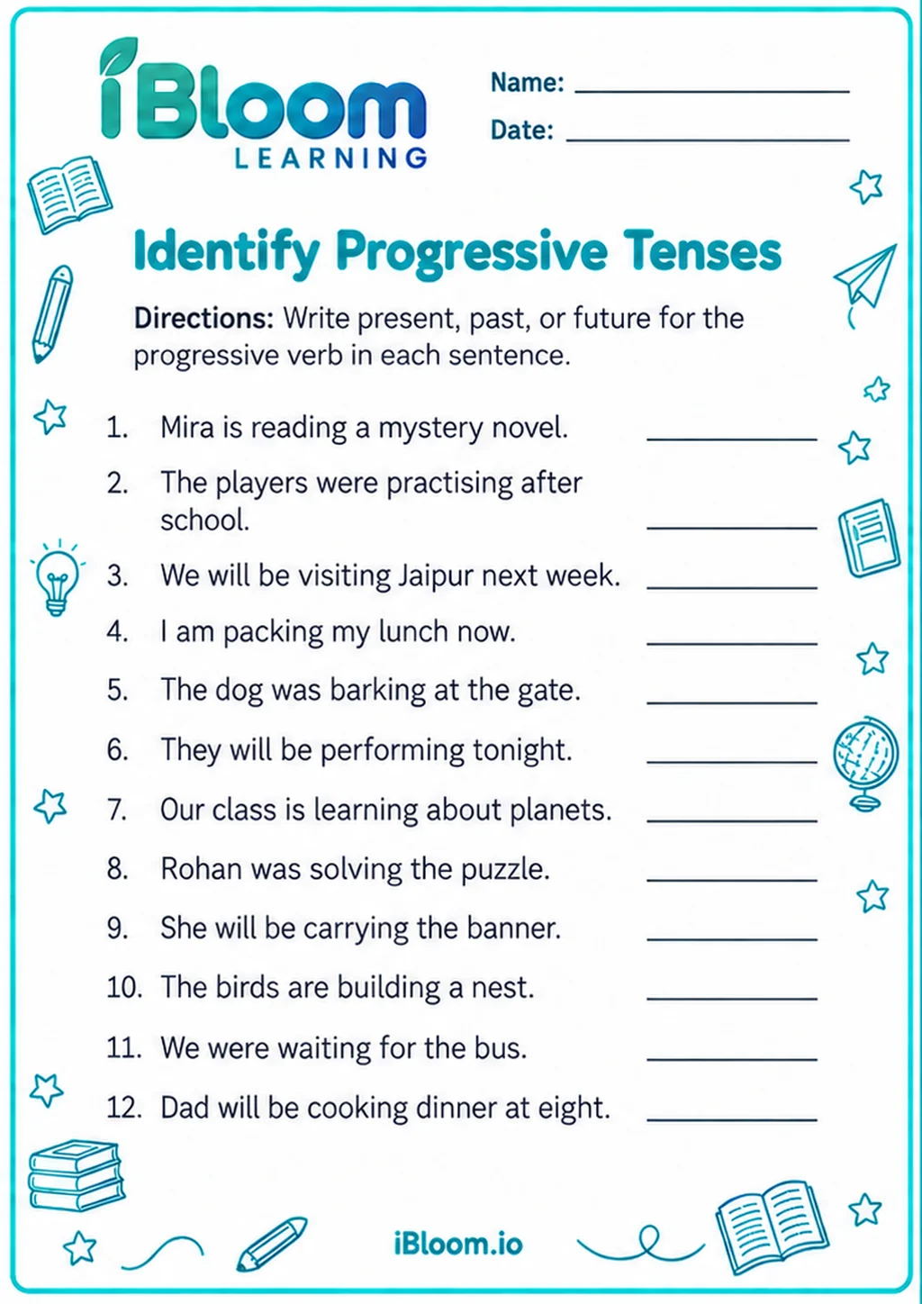 Preview of Identify Progressive Tenses worksheet