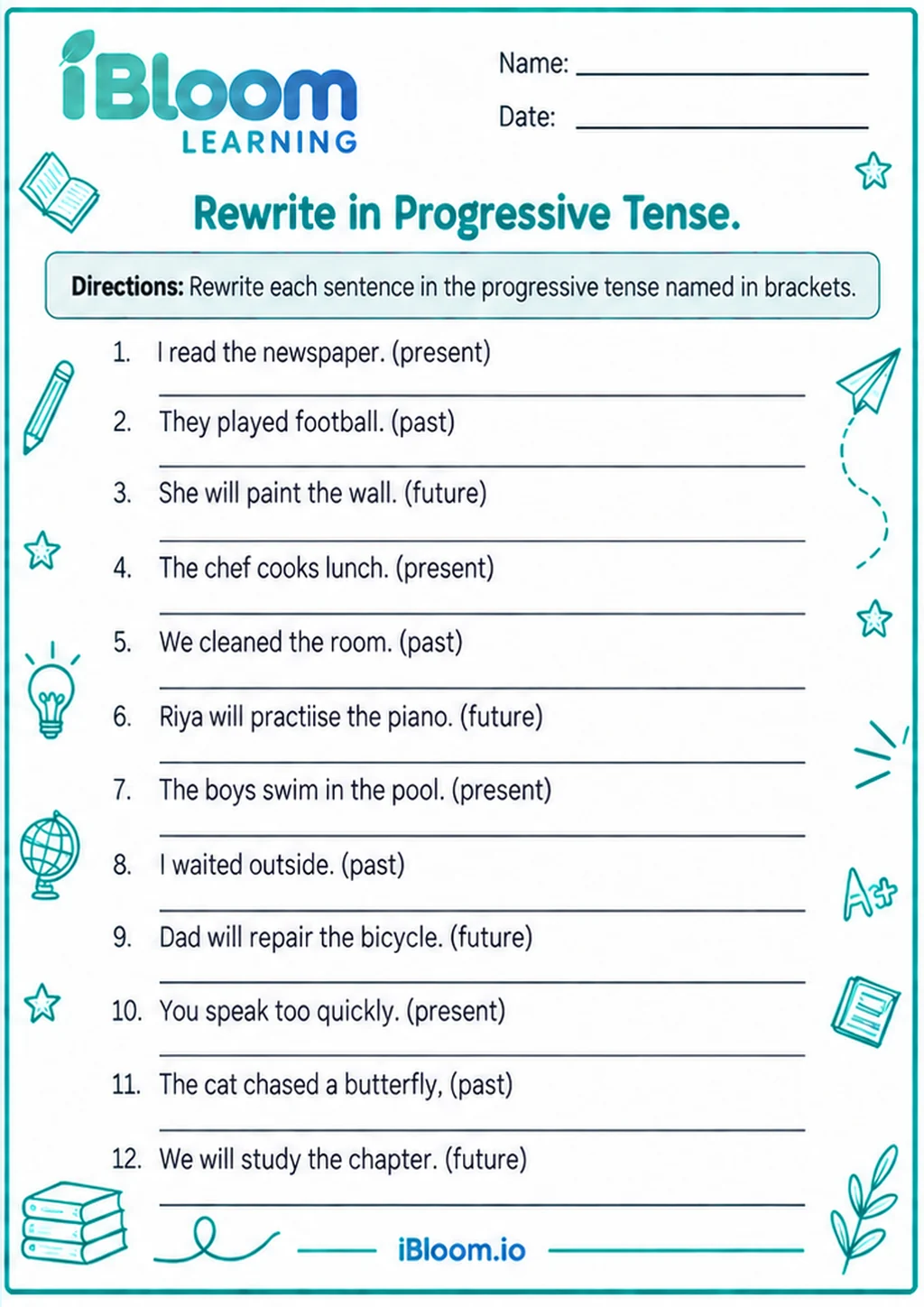 Preview of Rewrite in Progressive Tense worksheet