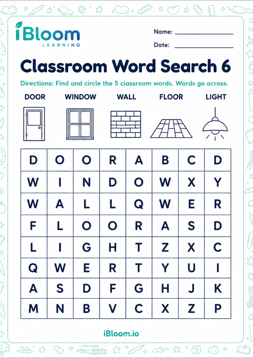 Preview of Classroom Word Search 6 worksheet
