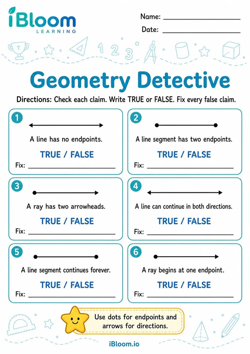 Geometry detective true or false printable Class 3 worksheet preview
