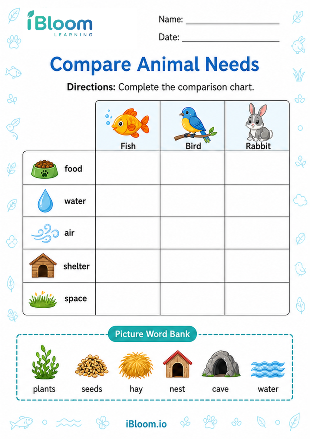 Preview page 1 of Compare Animal Needs