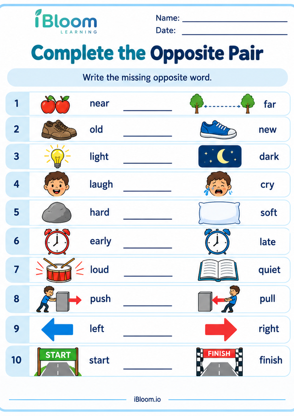 Preview of Complete the Opposite Pair worksheet