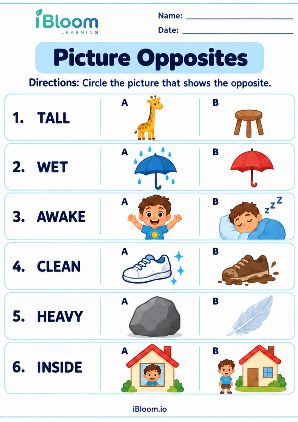 Preview of Picture Opposites worksheet