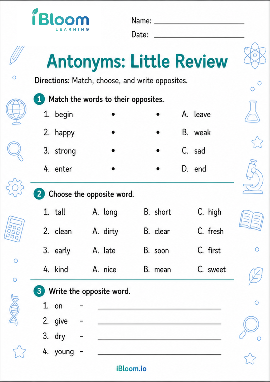 Preview of Antonyms: Little Review worksheet