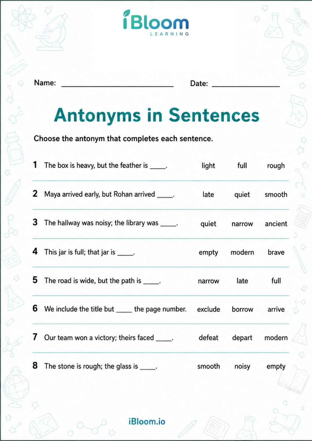Preview of Antonyms in Sentences worksheet