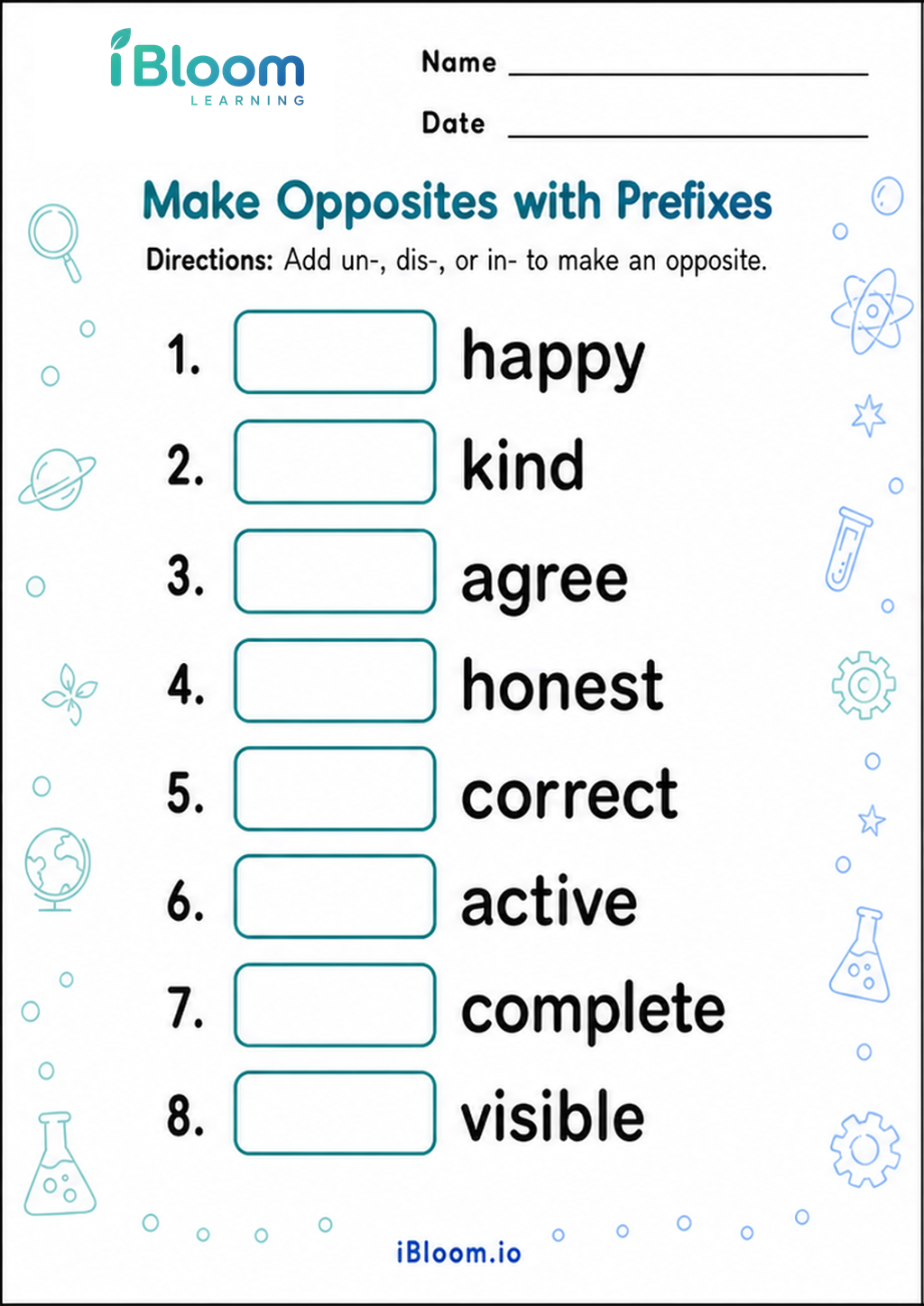 Preview of Make Opposites with Prefixes worksheet