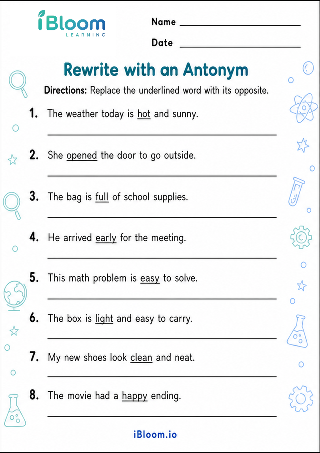 Preview of Rewrite with an Antonym worksheet