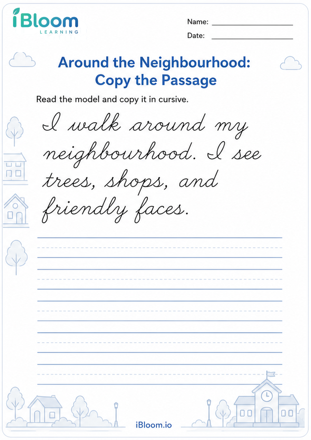 Preview page 1 of Around the Neighbourhood: Copy the Passage