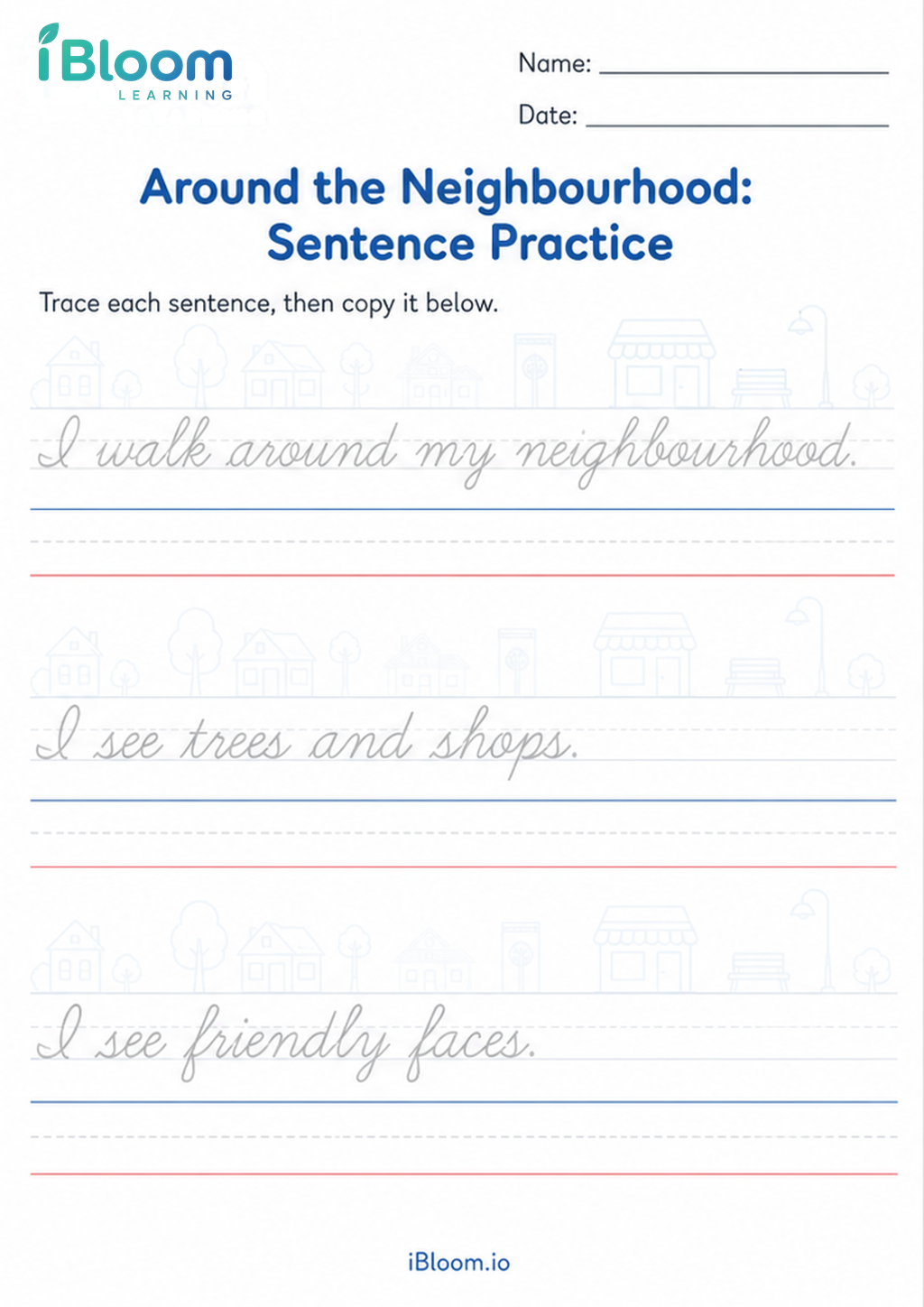 Preview of Around the Neighbourhood: Sentence Practice worksheet