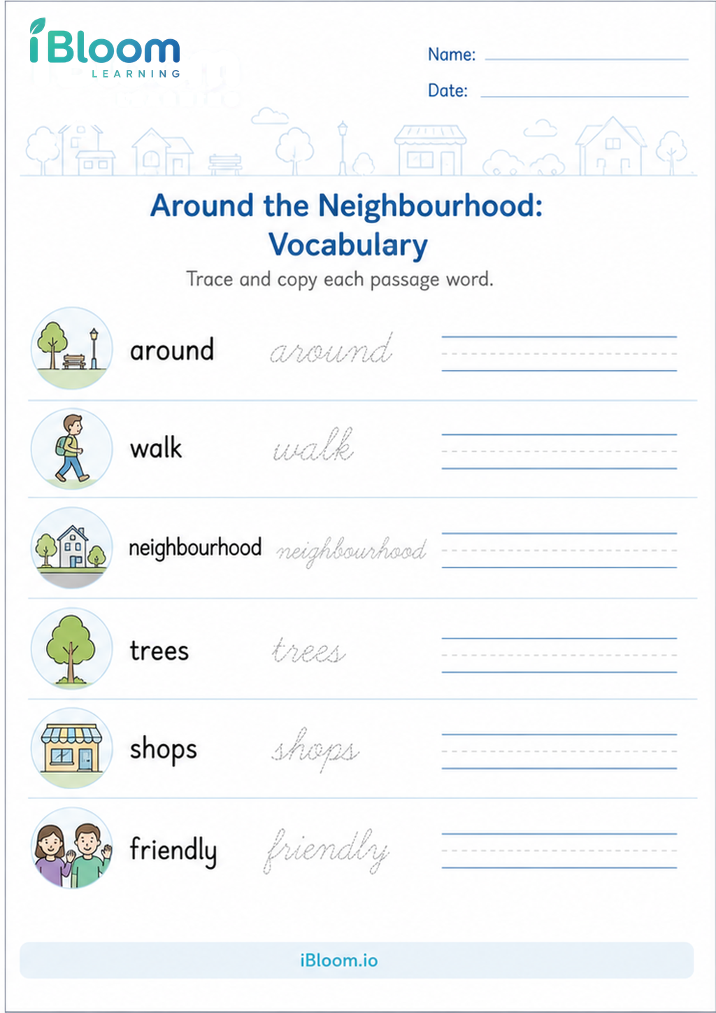 Preview of Around the Neighbourhood: Vocabulary worksheet